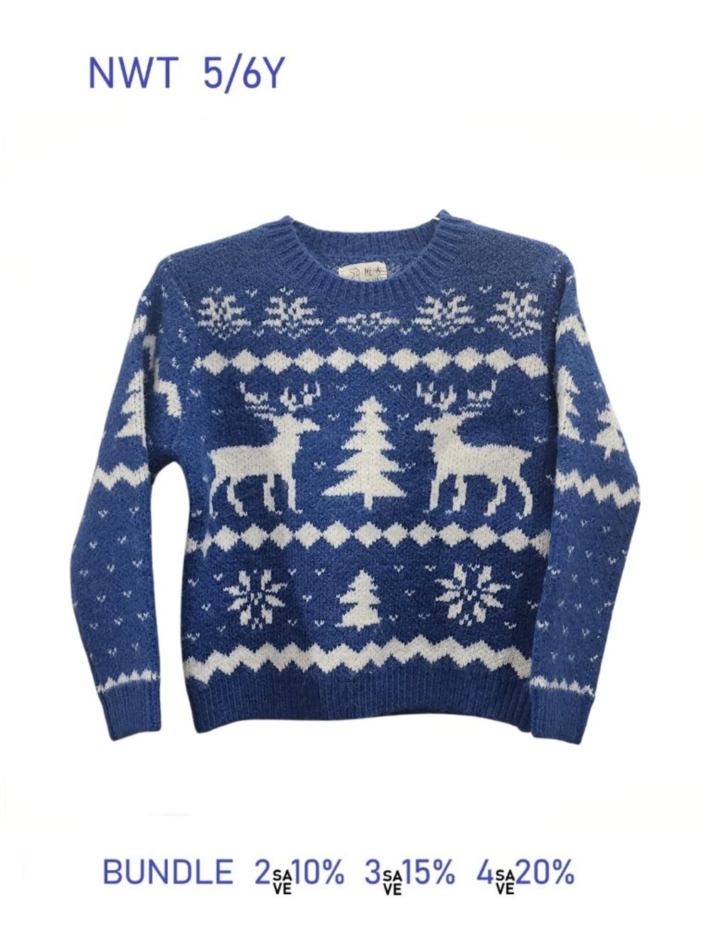 NWT - Reindeer Holiday Theme Sweater Trees Snowflakes - size 5/6Y Me & Henry